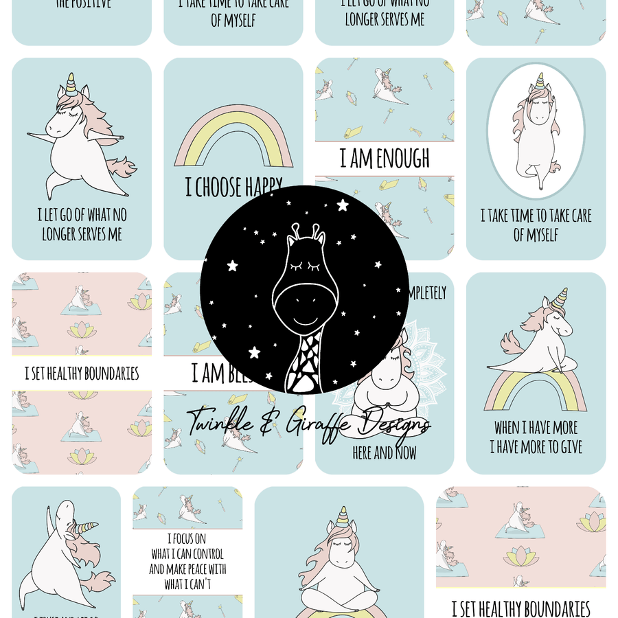 Yoga Unicorn Affirmation Cards - Set of 20 - Twinkle and Giraffe Designs